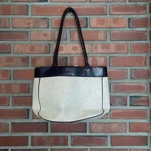 Ralph Lauren tan and brown leather tote XL gorgeous vintage button center close